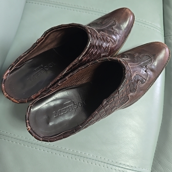 Sesto Meucci Brown Woven Calf Leather Western‎ Mules Heels Booties Sz 7.5 Italy - Picture 5 of 12
